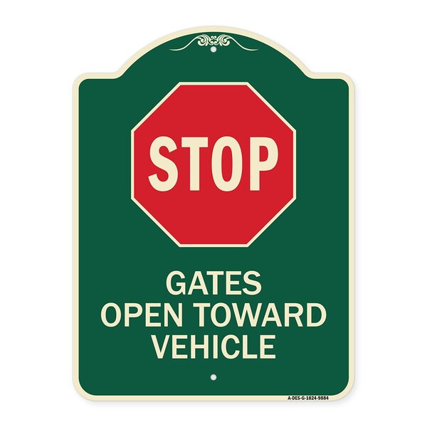 Designer Series-Stop Gates Open Toward Vehicle Green Heavy-Gauge Aluminum, 24" x 18", G-1824-9884